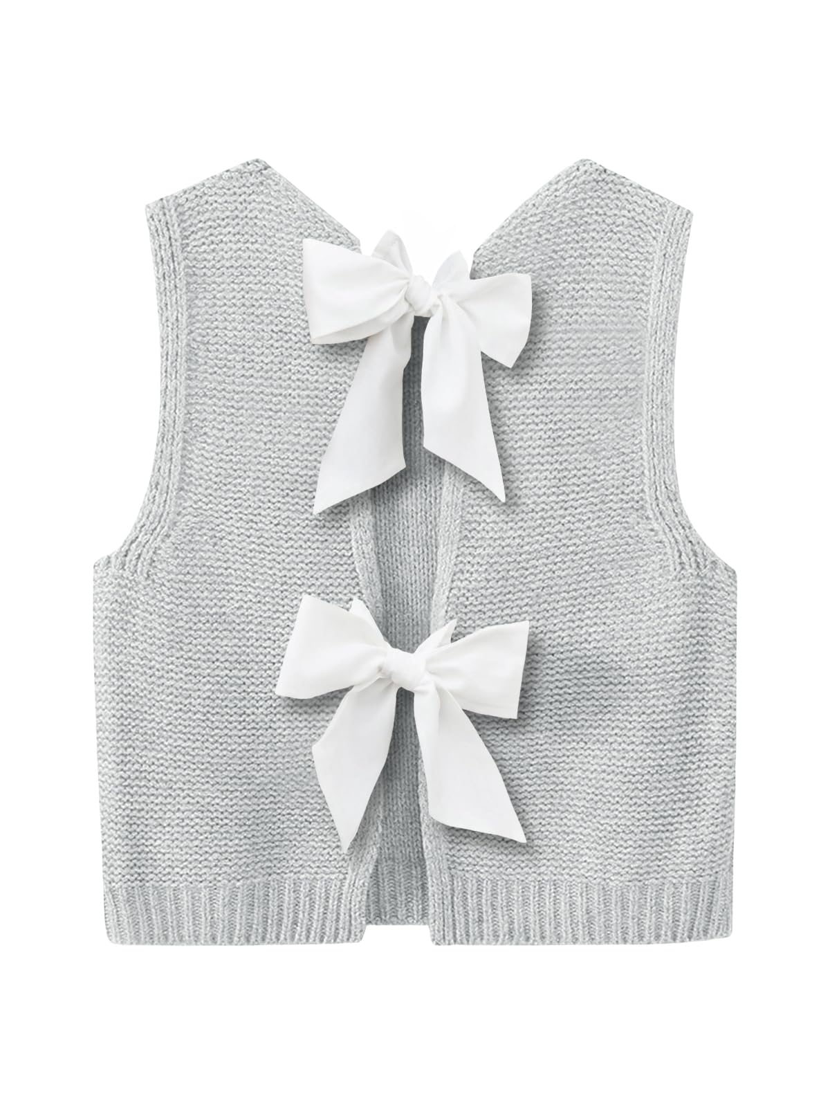 Imily Bela Womens Sweater Vest Top Summer Bow Tie Back Sleeveless Casual Knit Crop Tank Tops