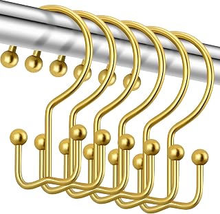 CHICTIE Gold Shower Curtain Hooks, Double Shower Curtain Rings, Stainless Steel Shower Curtain Hooks Rings Rust Proof, Anti-Drop Shower Hooks Hangers for Shower Curtain Rods Bathroom (12 Pack)