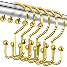 CHICTIE Gold Shower Curtain Hooks, Double Shower Curtain Rings, Stainless Steel Shower Curtain Hooks Rings Rust Proof, Anti-Drop Shower Hooks Hangers for Shower Curtain Rods Bathroom 12 Pack