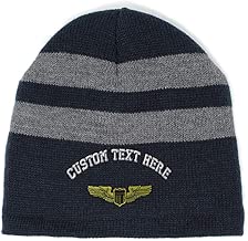 Custom Striped Beanie for Men & Women Air Force Pilot Badge Embroidery Acrylic - coolthings.us