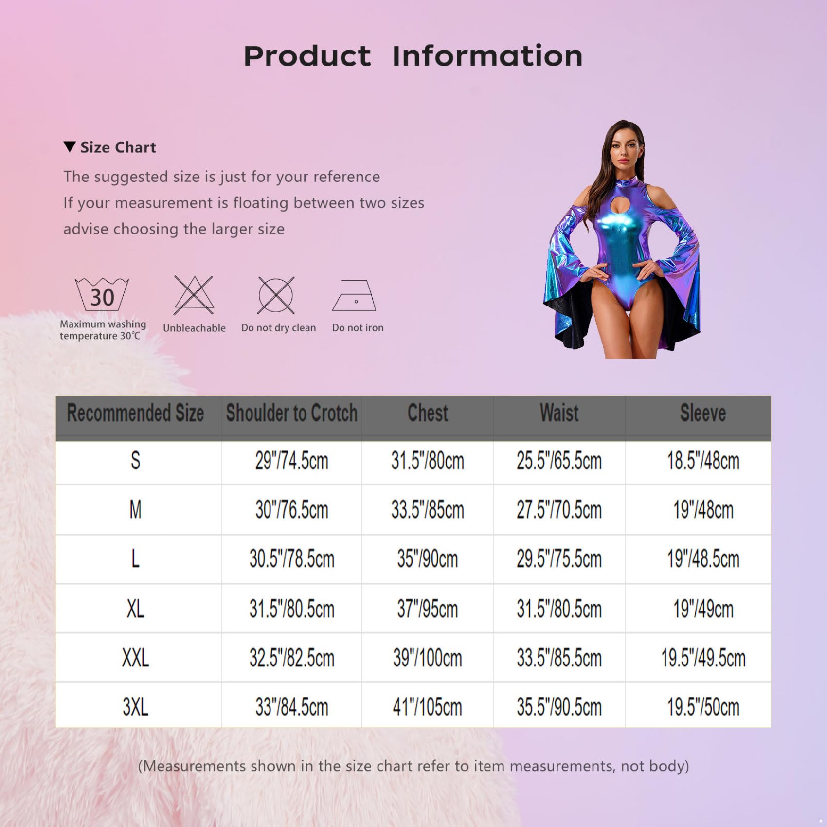 Unitard Pour Femmes En Métal Brillant Avec Découpe Au Dos Manches Longues Évasées Exagérées