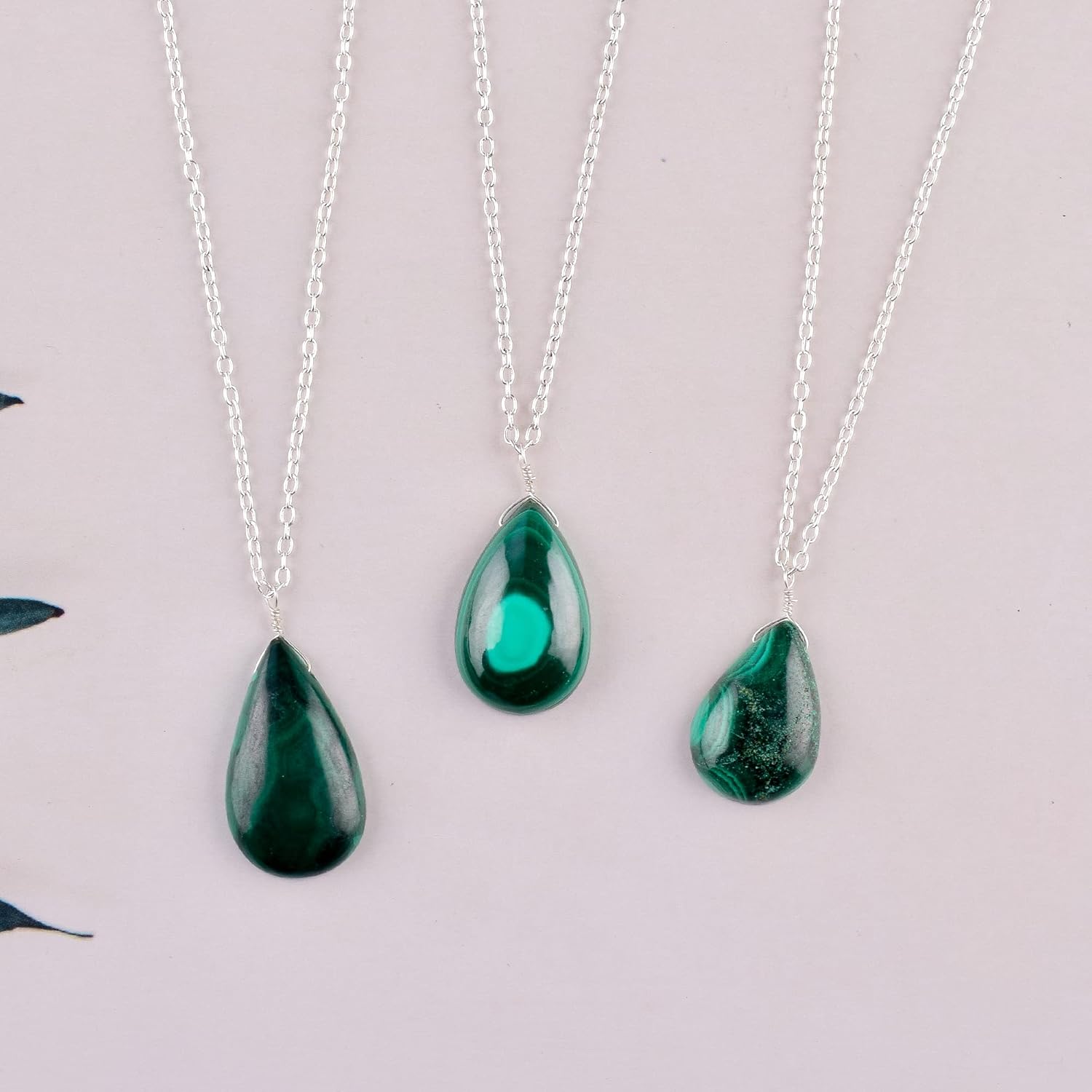 Natural Malachite Pear Pendant Necklace – Handmade Green Gemstone Pendant for Women – January Birthstone Jewelry – Boho Style Gift – 18 inch AAA+ Quality - Image 7