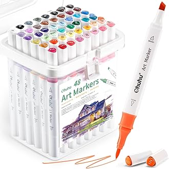 Brush Markers Alcohol Based: Double Tipped Art Sketch Drawing Marker for Artists Adults Beginners Coloring Landscape Architectural Design - Brush& Chisel - 48-color w/Marker Storage Case