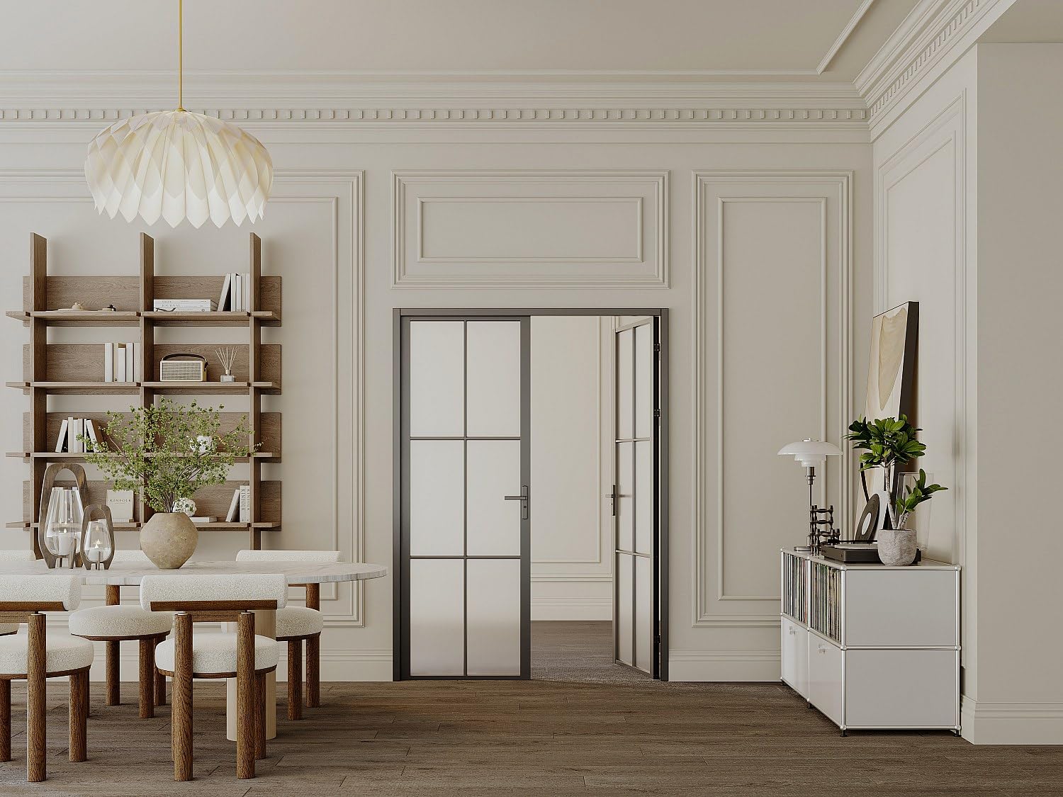 Vente-unique-Puerta de doble hoja en aluminio y vidrio esmerilado - 2 x Alt. 204 x L83 cm - Negro - SEROTO