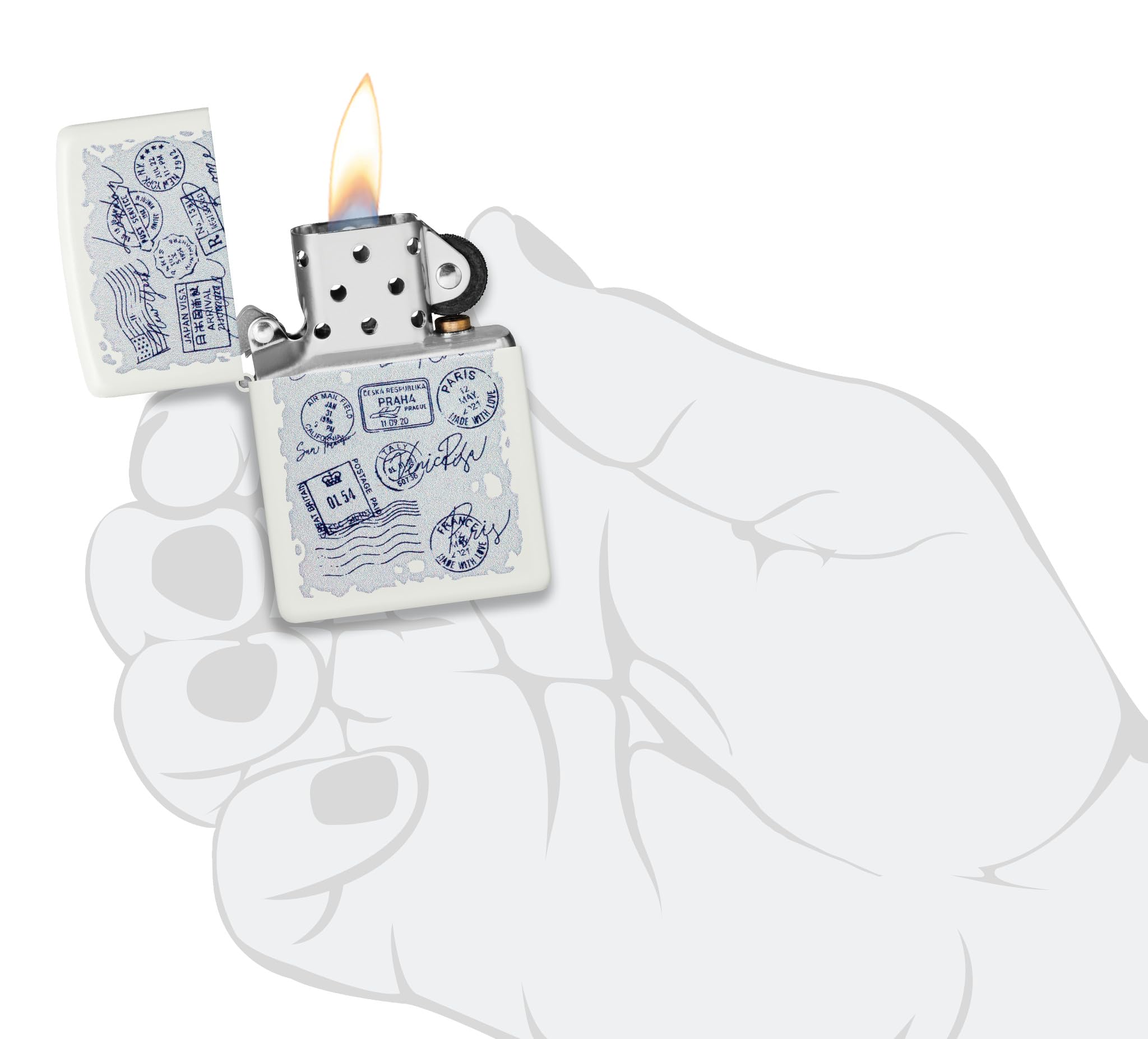 Zippo Sturmfeuerzeug - Stamps Design - Colour Image - Nachfüllbar - Wiederverwendbar - Windfestes Design - Geschenkbox - Made in USA