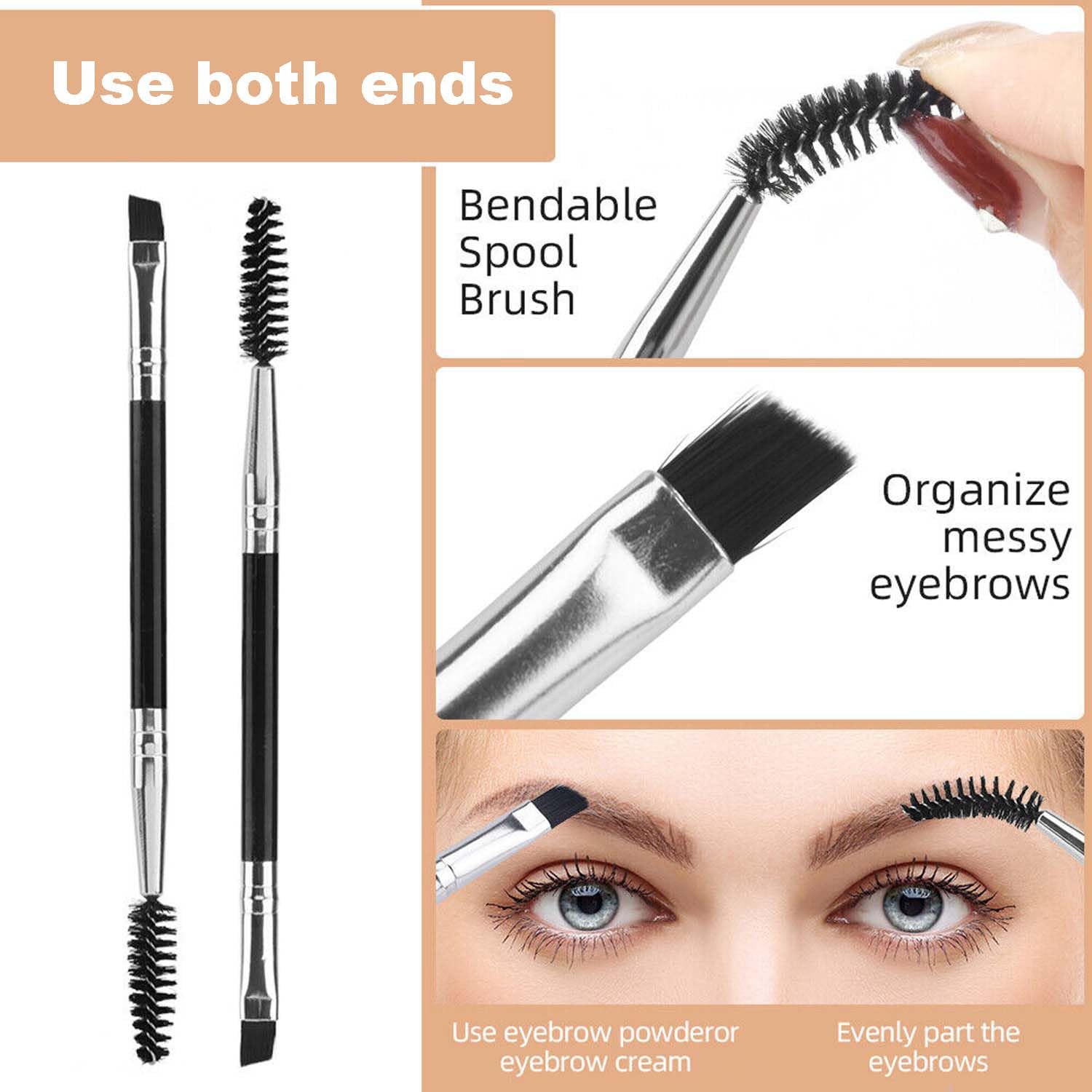 Duo Cepillos de Cejas en Ángulo, Pincel y Brocha para Cejas, Sombra de Ojos y Tinte de Pestañas