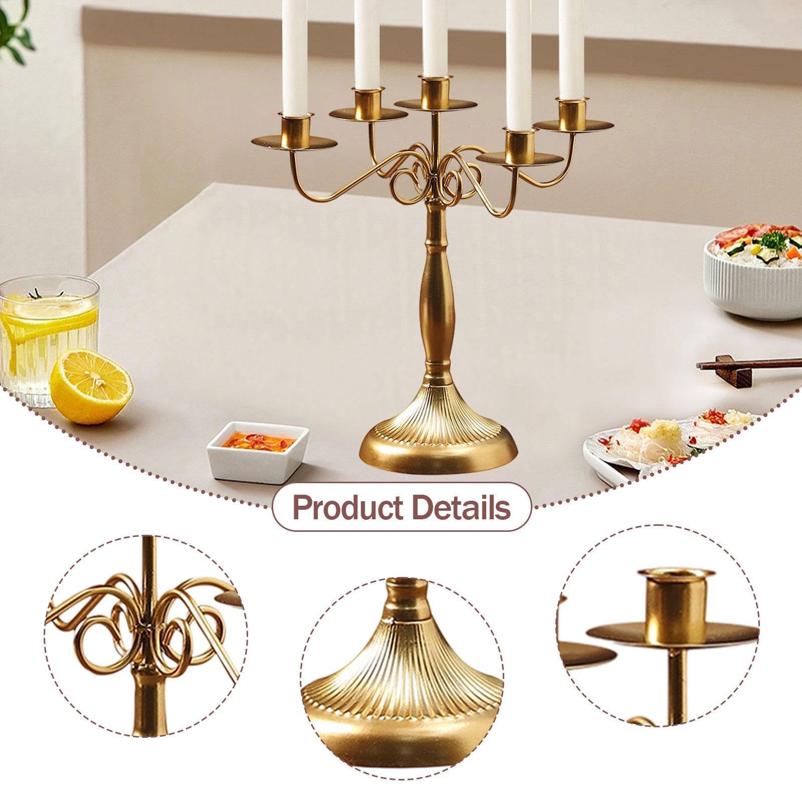 Fenteer Candelabro de Varios Brazos, candelabro cónico, para Sala de Estar, Oro con 5 Brazos