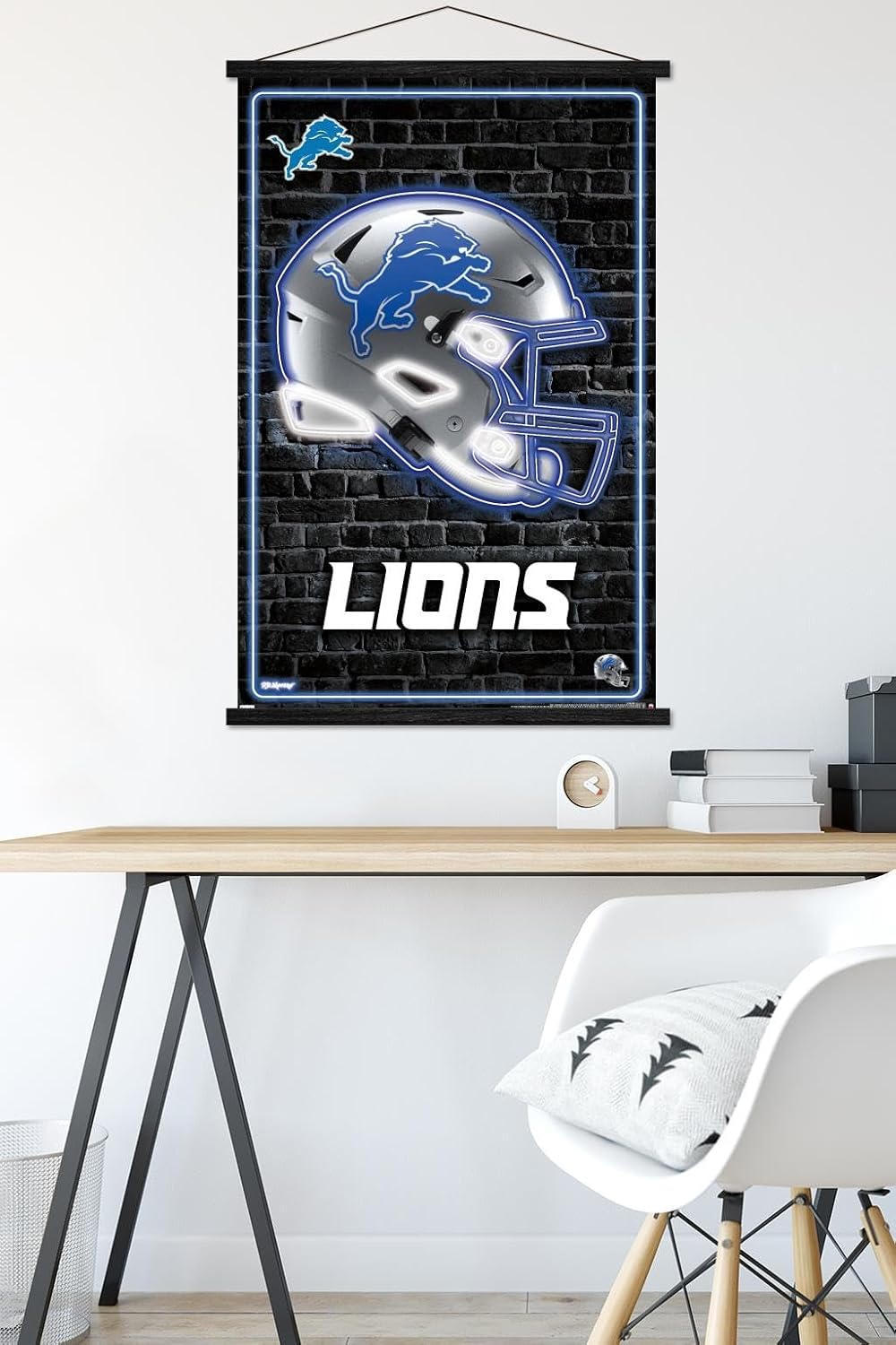Trends International NFL Detroit Lions - Neon Helmet 23 Wall Poster, 22.37" x 34.00", Premium Print and Black Hanger Bundle