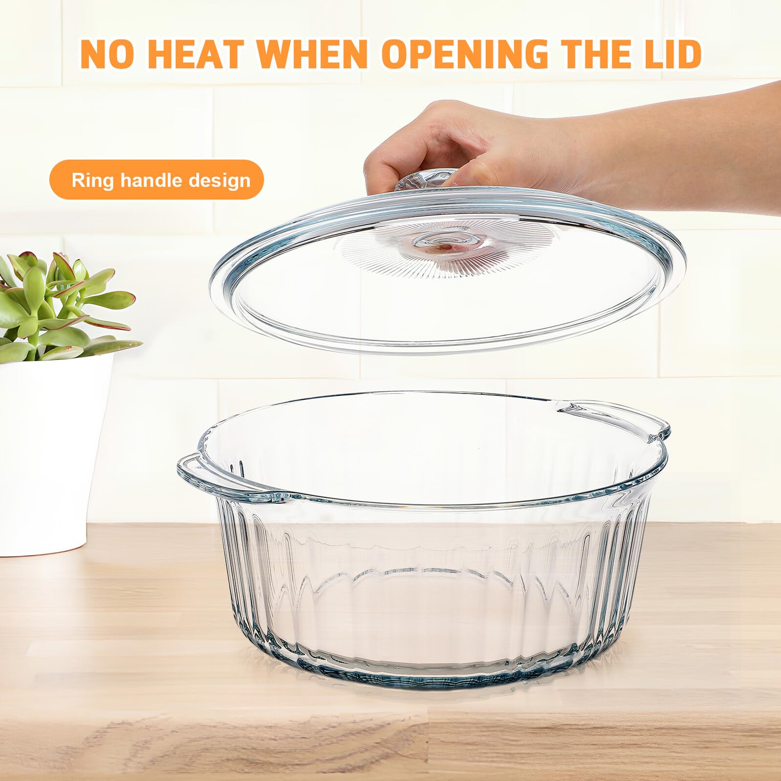 Homoyoyo Runde Glas auflaufform mit Transparentem Deckel Hitzebeständig für Backofen Schmoren Suppen und Vielseitiges Kochen Gleichmäßige Wärmeverteilung Mikrowellengeeignet
