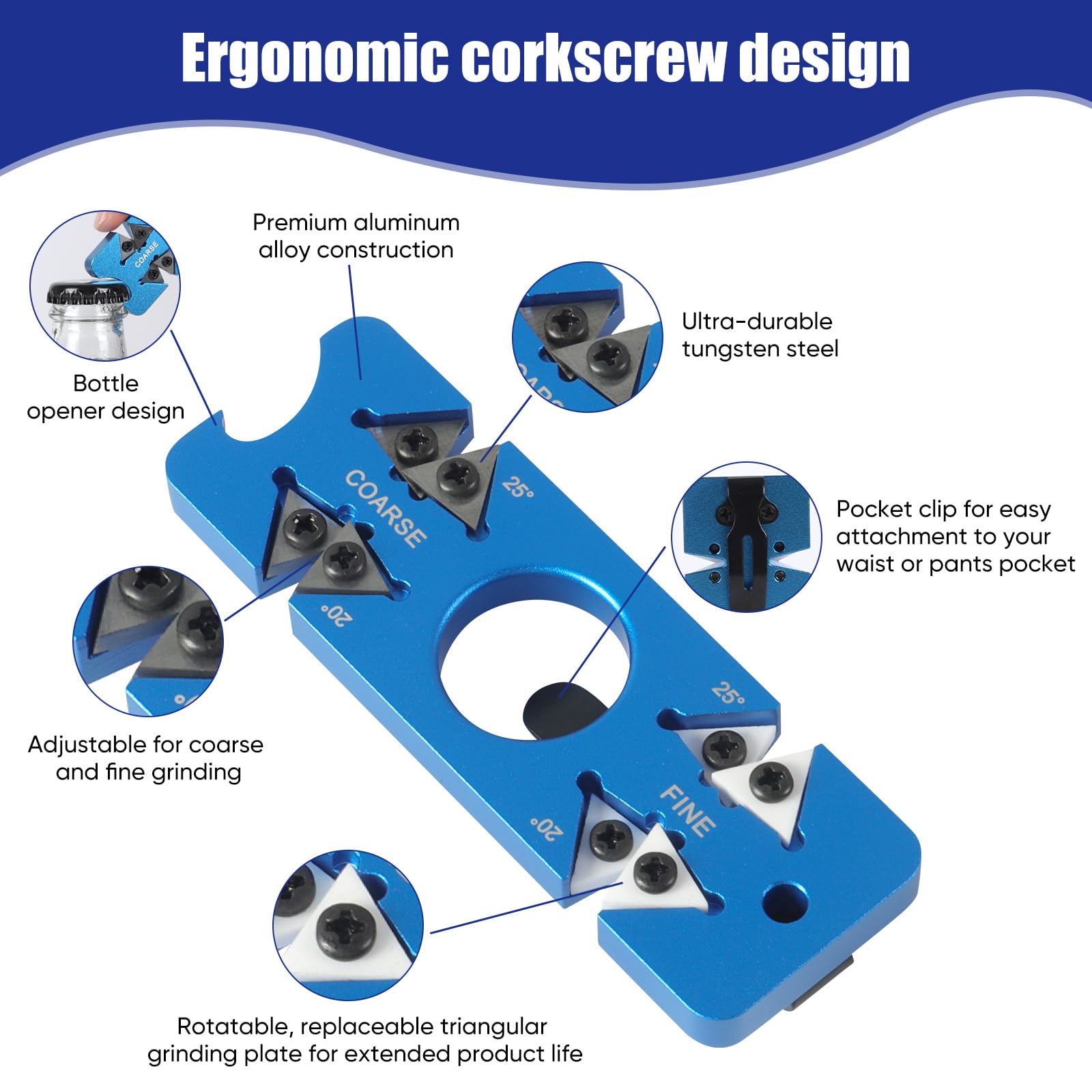 5-in-1 Hunting Knife Sharpener & Bottle Opener Adjustable Angles Multi-Function with Belt Clip portable Portable Hunting Knife Sharpener