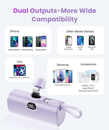 Miniatura 6 de Cargador portátil pequeño para iPhone, cable USB-C integrado de 5000 mAh, batería trasera 2 en 1, compatible con iPhone 13, 14, 12, 11 Plus,