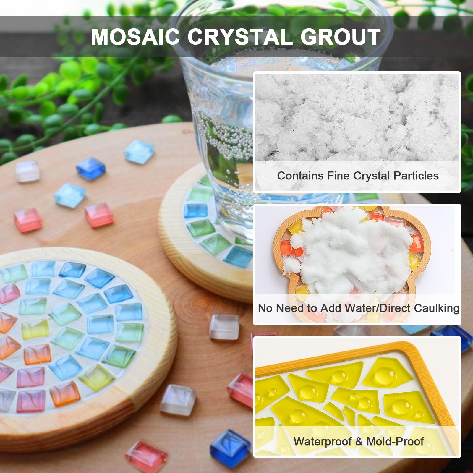 WAN2TLK 3pcs Mosaic Crystal Grout Kit, Mosaic Tile Accessories, Mosaic Tiles Grout for Crafts No Water Needed, Fast-Drying - Image 2