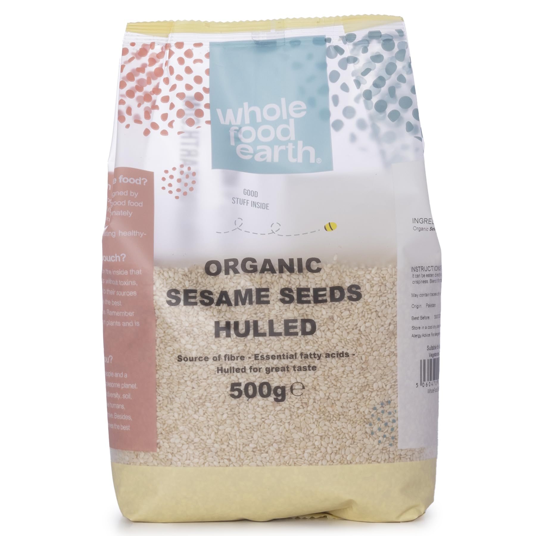 Wholefood Earth Organic Sesame Seeds Hulled 500g Raw | GMO Free | Vegan | Certified OrganicEU Organic