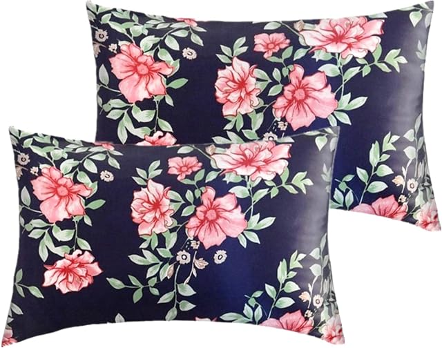 2 Pack Satin Pillowcases for Hair and Skin, Softer Than Silk, Black Flower Luxurious and Silky Standard Pillow Cases with Envelope Closure, 50x75 cm