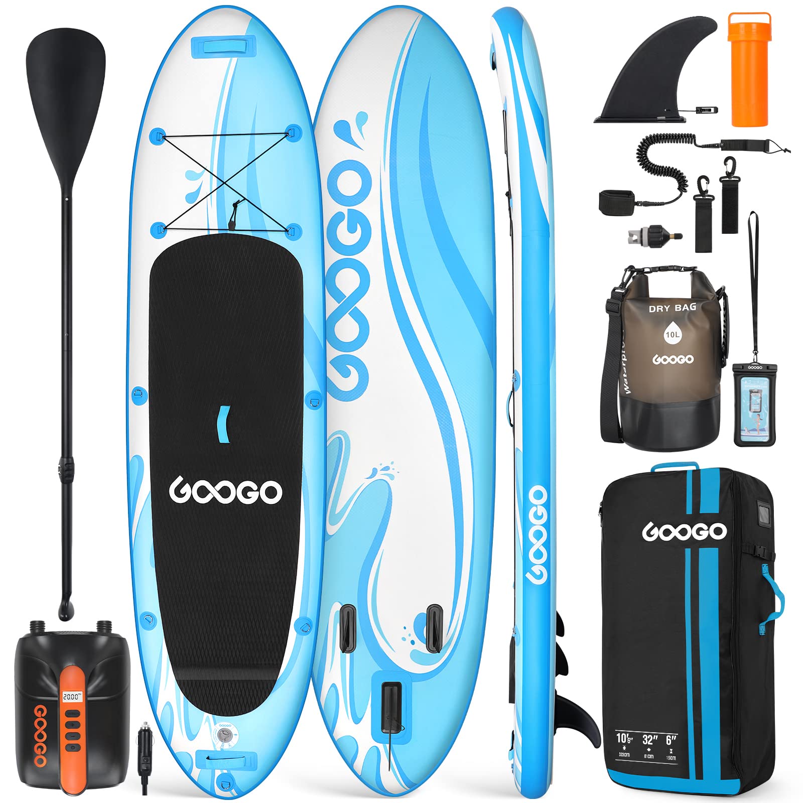 Googo Inflatable Paddle Board, 10'6''/11'x33”x6” UltraLight Stand Up