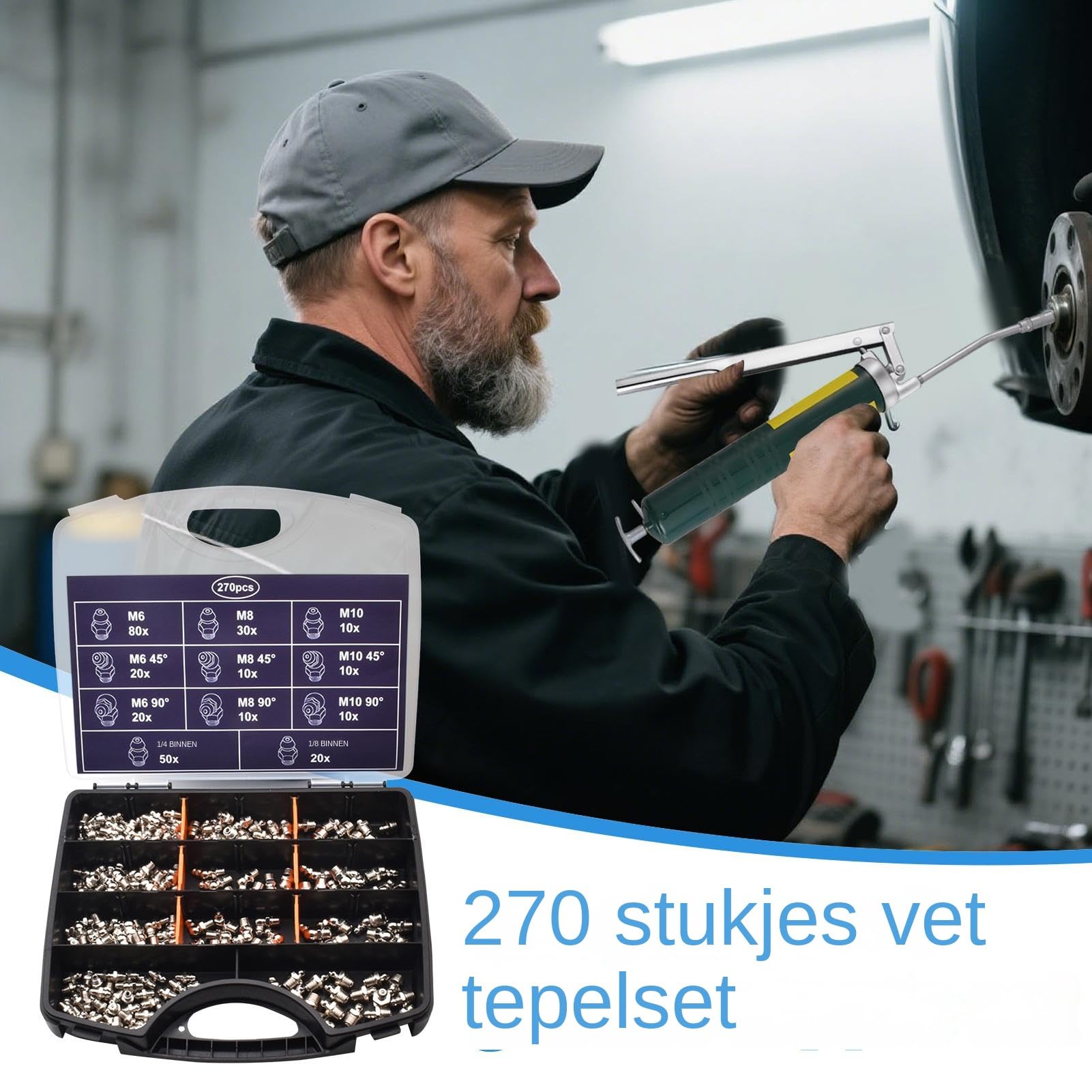 Surtido de pezones de grasa - 270 piezas Fitting Surtido | Accesorios lubricantes mecánicos Herramientas de mantenimiento para automóviles Camiones Maquinaria agrícola Ciclismo