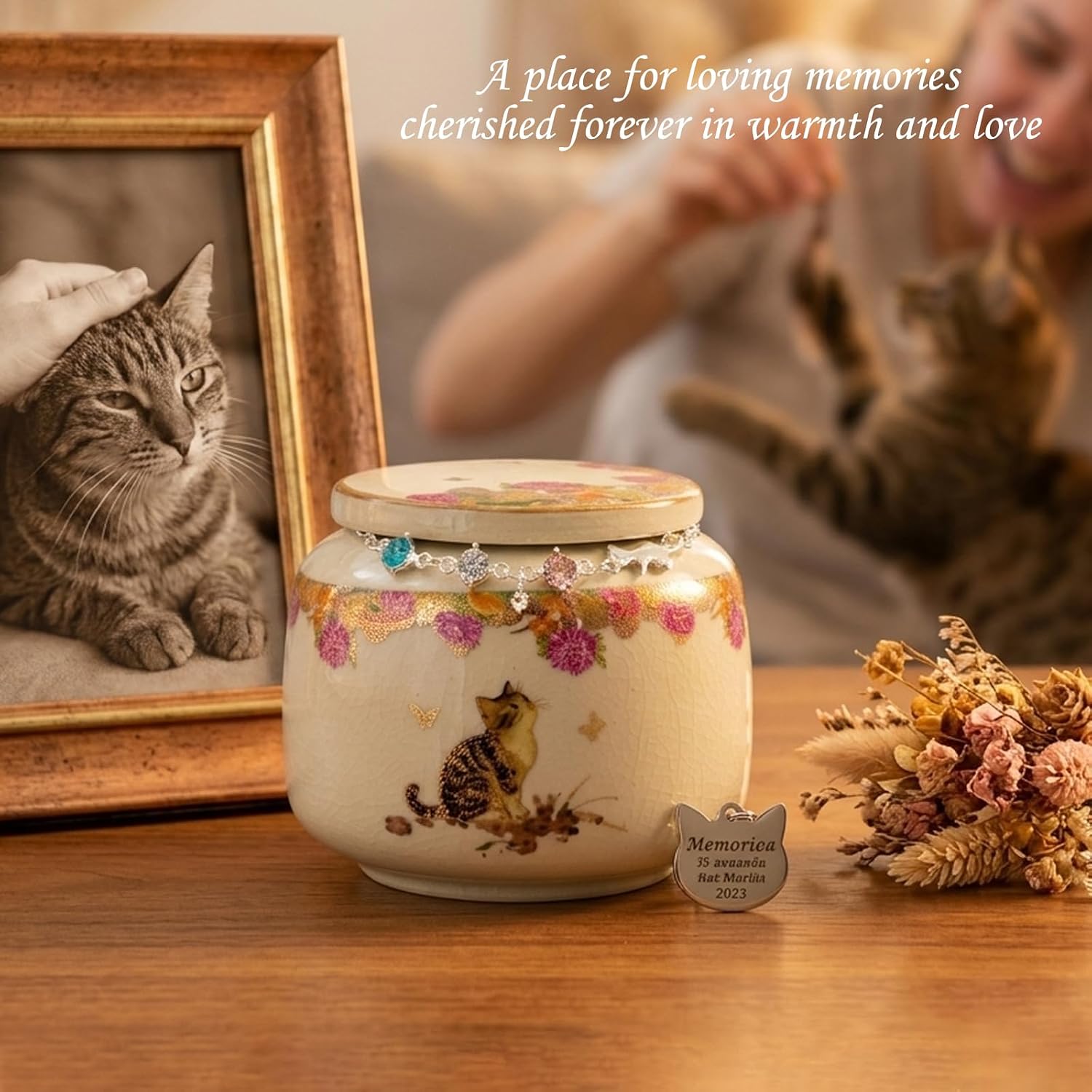 Cat Urn for Ashes, Ceramic Pet Cremation Keepsake Urn, 180ml