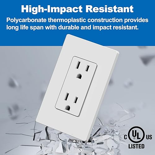 Miniatura 3 de BESTTEN - Enchufe decorativo de pared de 15 amperios, placas de pared sin tornillos incluidas, no resistentes a manipulaciones, 15A125V1875W, para