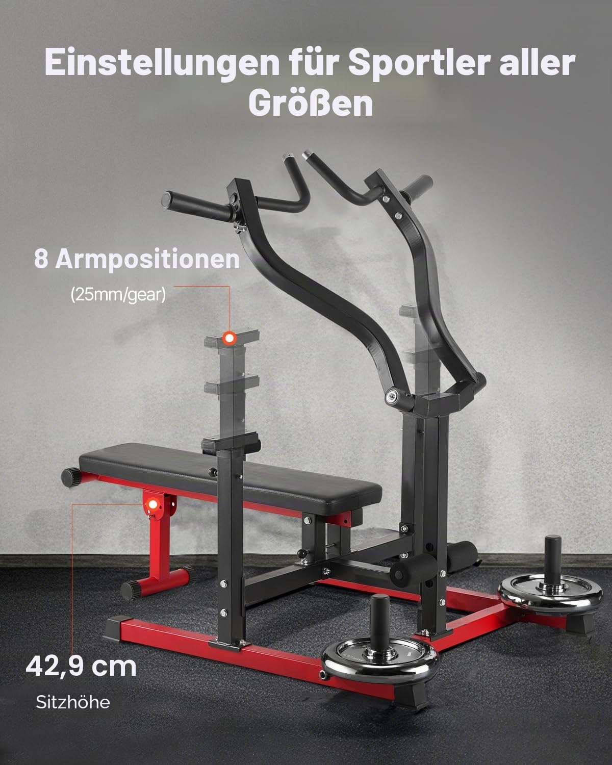 VEVOR Brustpresse, 204 kg belastbares Bankdrückset, verstellbare Flache Schrägbank mit unabhängigen konvergierenden Armen, obere Brust-Ausrüstung, Heim-Fitnessgerät für Brust Bauchmuskeltraining
