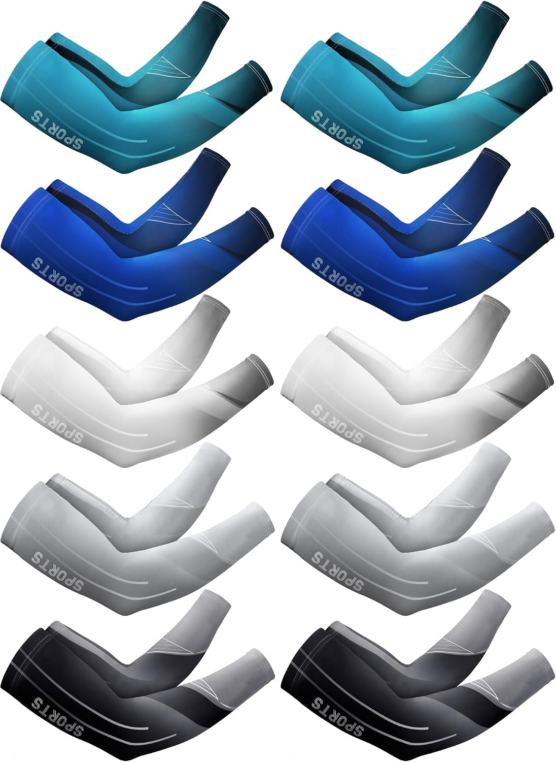 Tisancy 10 Pairs Sun Protection UV Arm Sleeves Cooling Anti Slip Compression Sleeves Sports Polyester Cycling Covers