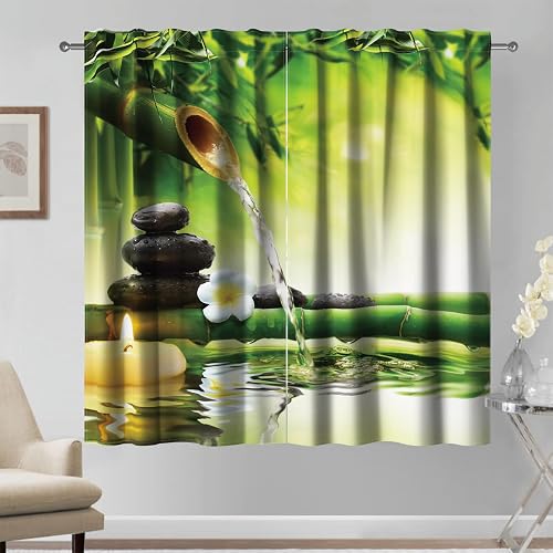 Kzzfqxb Rideaux 117x183cm 2 Panneaux, Spa Vert Bambou Transparent Printemps Gale