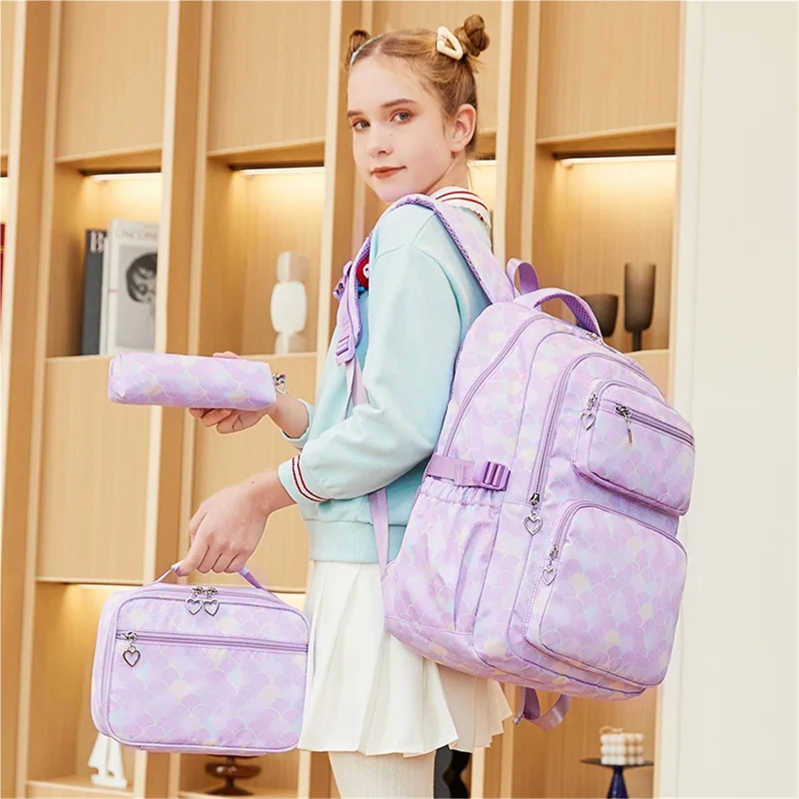 Mädchen-Rucksack for Grundschulkinder, Schulranzen-Set, süße Schulrucksäcke for Mädchen, wasserabweisend Schultaschen Set(Color 1)