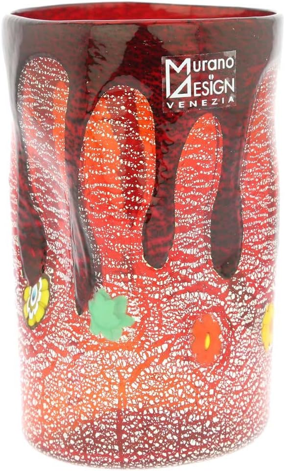 Glass Of Venice Murano Glass Tall Drinking Glass - Silver Lava Red