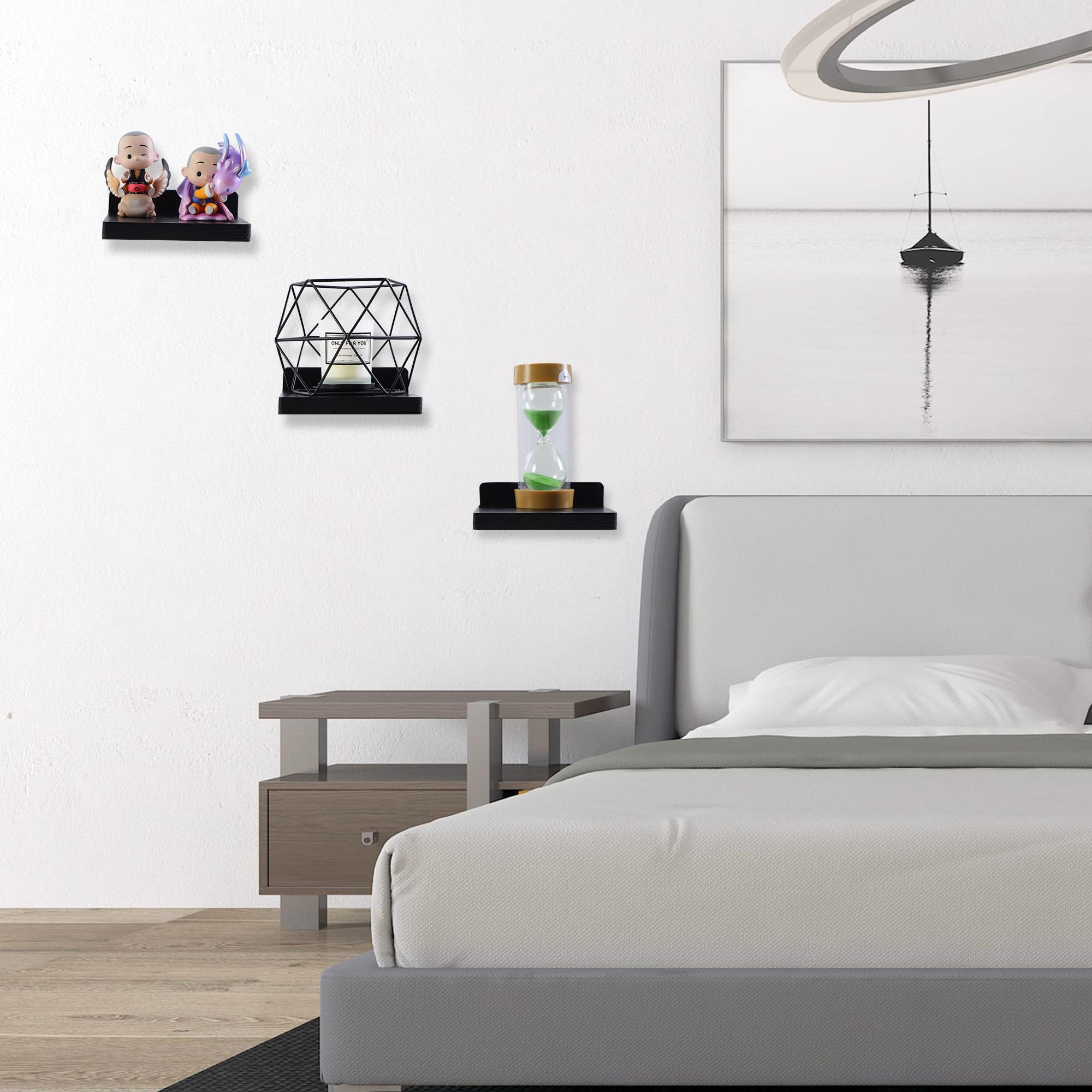 MITREL Scaffale Da Parete Quadrato In Legno, Stile Compatto, Per Piccoli Oggetti, Decorazione Da Parete Per Camera Da Letto, Soggiorno, Set Da 3, 12,7 X 10 X 4 Cm (Nero)