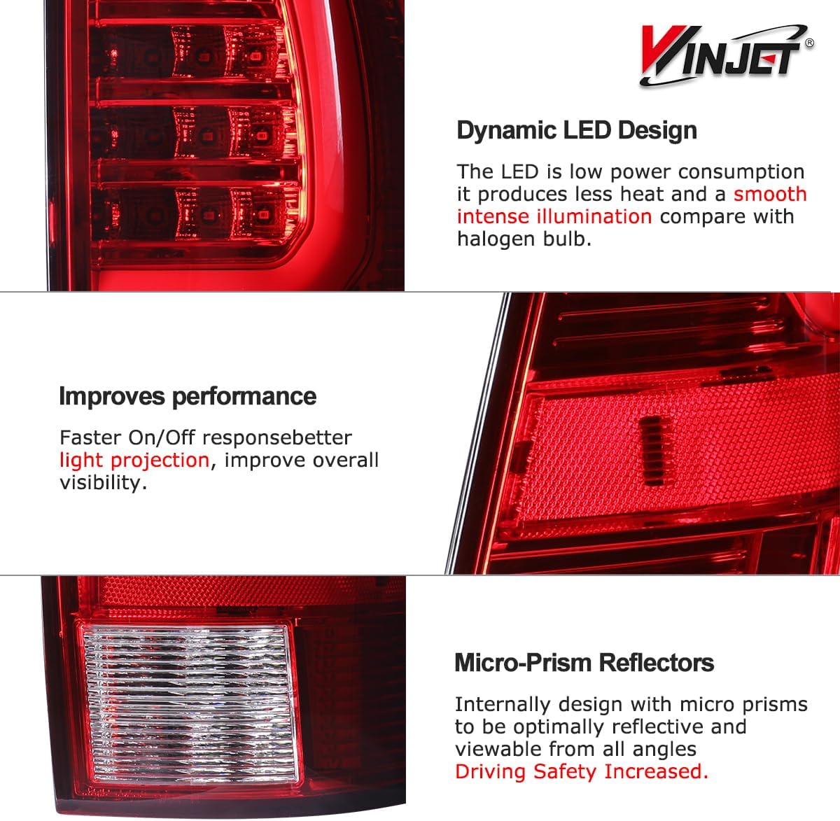 Winjet LED Tail Light Assembly Fit For 2005-2015 Toyota Tacoma, Full Led Taillight Replacement w/Yellow Turn Signal Light/Running Light/Brake Light/Reverse Light (Black Housing Red Lens)