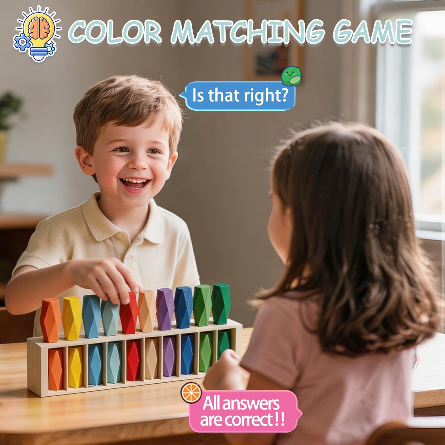 2-in-1 Wooden Color Matching & Stacking Blocks - Montessori Balance Building Toys for Toddlers 3+, Educational Learning Game for Family Game Night, Birthday Gift for Boys & Girls