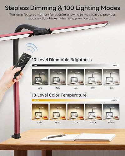 Miniatura 4 de Lámpara de escritorio LED para oficina en casa, luz de escritorio de arquitecto de doble cabeza con abrazadera, lámpara de escritorio LED de