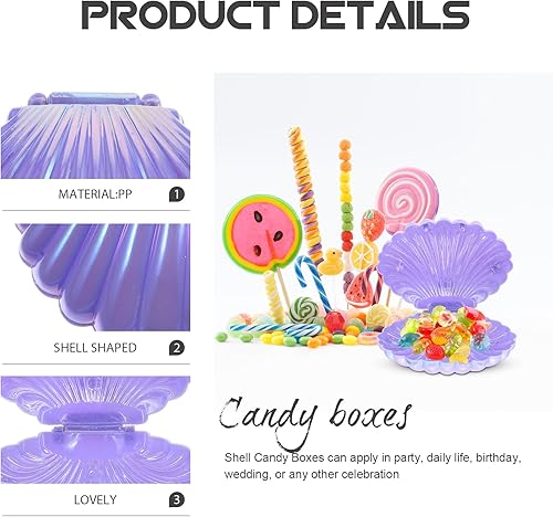 Miniatura 8 de Gadpiparty Cajas de dulces de conchas marinas, recipientes para recuerdos de fiesta, soportes de plástico para golosinas de almejas, caja de