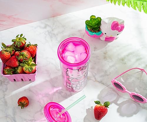 Miniatura 4 de Sanrio Hello Kitty Berry - Vaso de plástico para carnaval, vaso de viaje con tapa y popote reutilizable, capacidad para 20 onzas