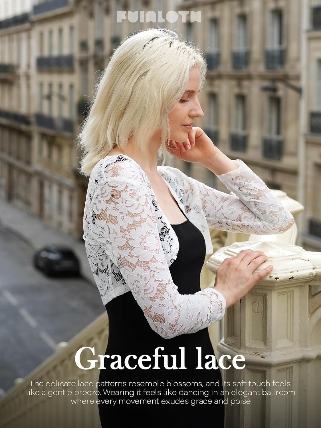 Fuinloth Women's Lace Shrugs, 3/4 Sleeve Bolero Sheer Floral Top Cardigan - Image 5