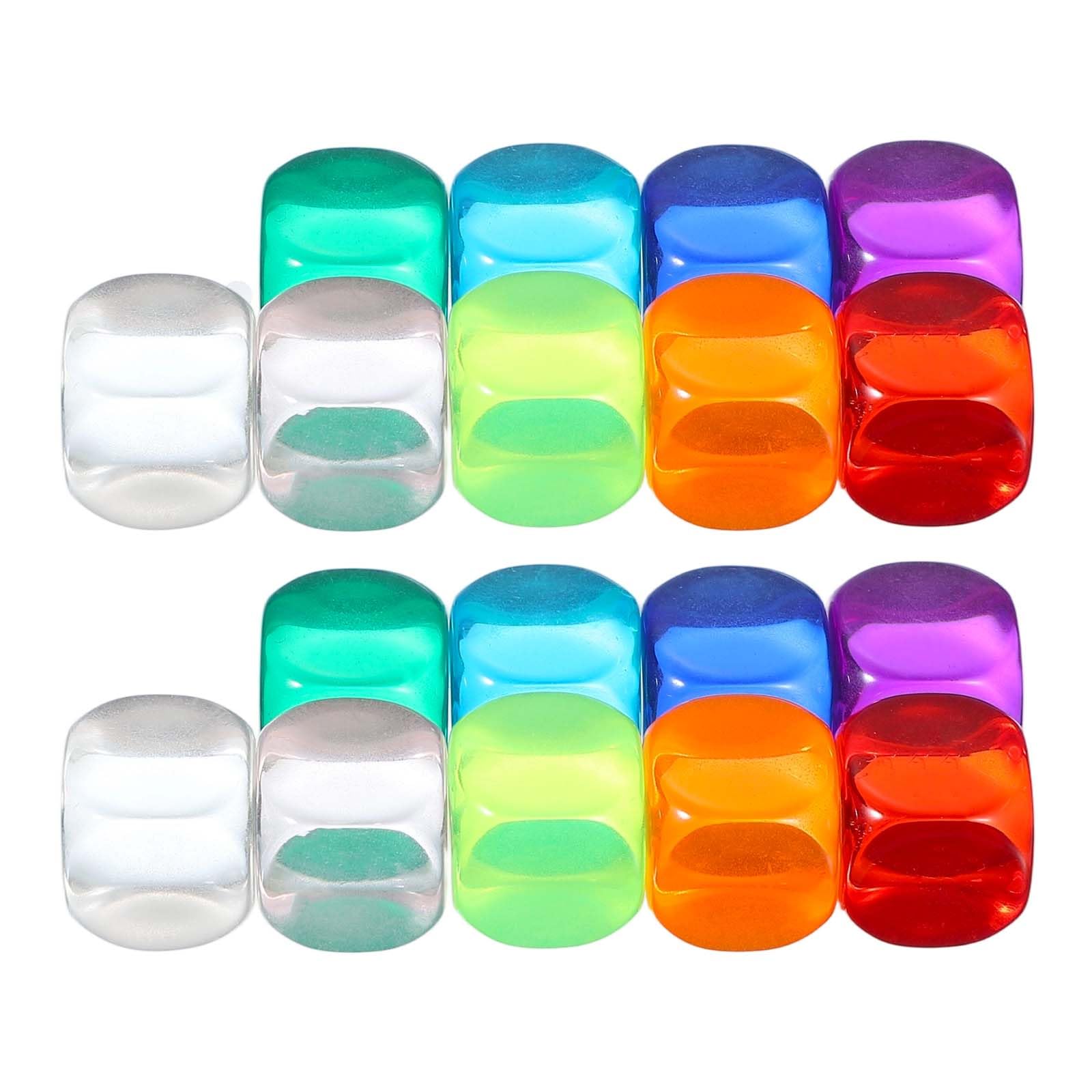 PATIKIL 16 mm Clear Acrylic Dice Blank, 100 Pcs Standard Game Dice Rounded Corner with Smoothed Surface Six Sided for Board Games Teaching, Multicolor