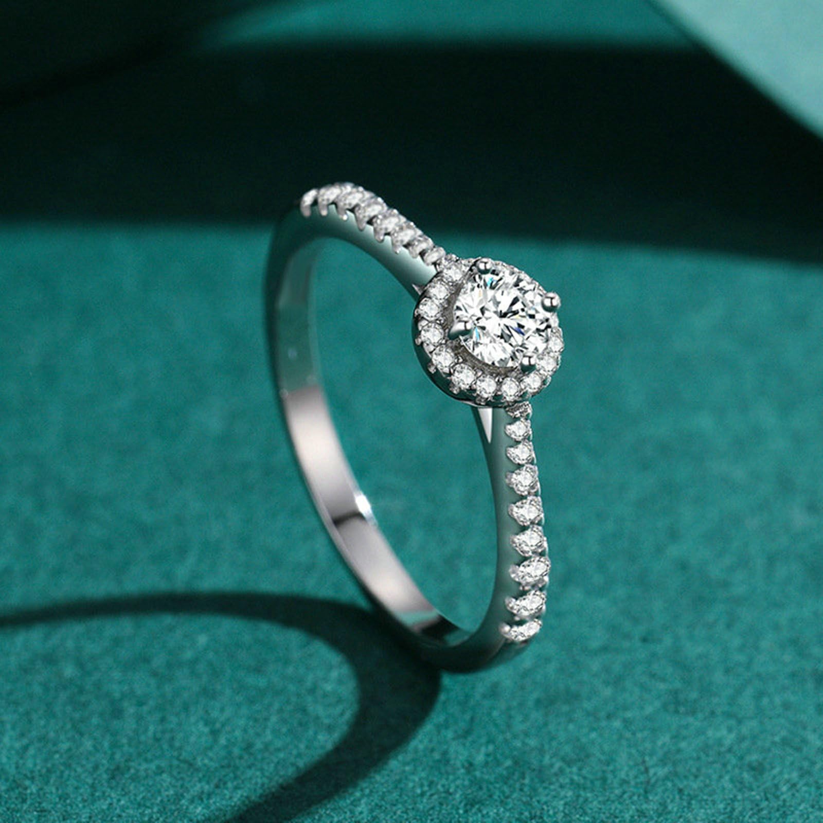 Pierścionek zaręczynowy damski, 18 ct, białe złoto, pavé halo, pierścionek z moissanitem prawdziwe złoto, biżuteria rozm. 47-65