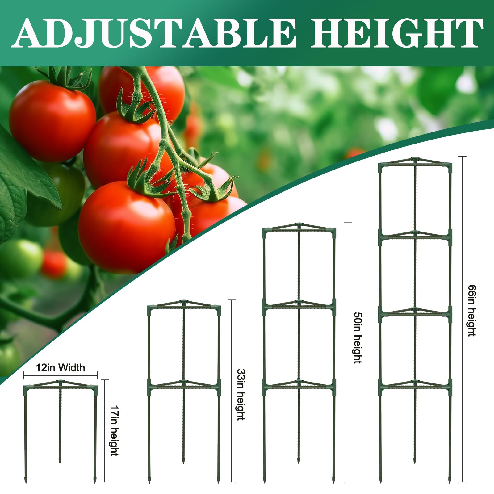 Gabbie per pomodori da giardino, palo di supporto per piante di pomodoro alto 127 cm, pali a torre in acciaio resistente, gabbie da giardino per cetrioli da giardino per piante rampicanti, fiori di