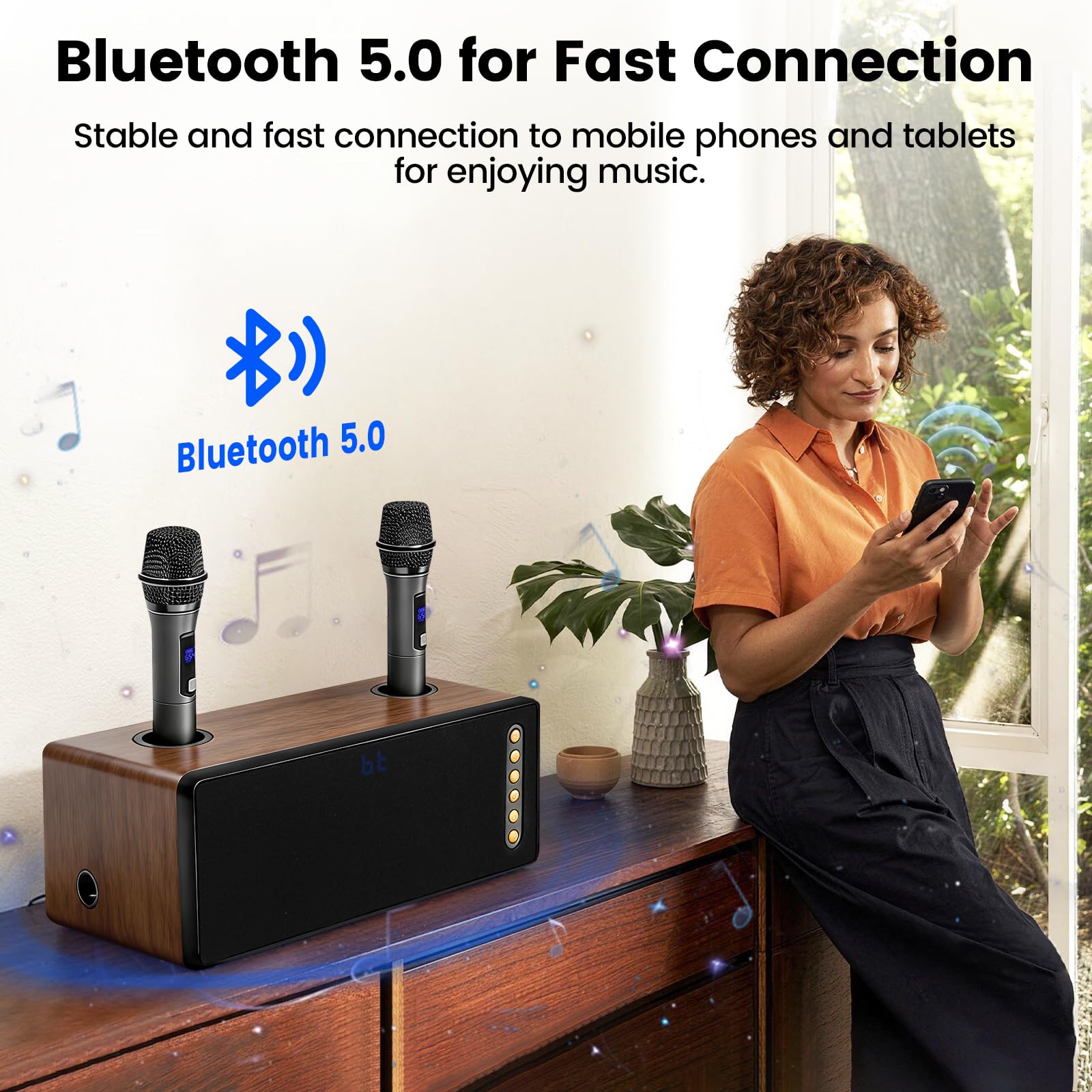 CT-380 Altoparlante Bluetooth 40W 2.0 Canali con Microfono Senza Fili Multi-Input (Ottico/Coassiale/HDMI ARC/AUX/USB) per Karaoke Casa TV/Party