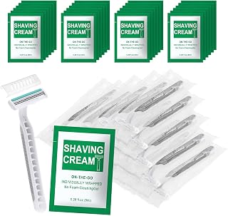 Disposable Razors Bulk - Pack of 100,Individually Wrapped Grey 3 Blade Razors with 8 ml/0.28 fl oz Packet Shaving Cream and Clear Cap for Homeless,Hotel,Shelter,Travel