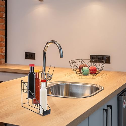 Miniatura 7 de Yardwe Soporte para botella de jarabe de acero negro, 10 pulgadas