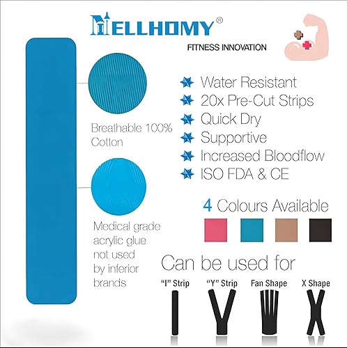 Miniatura 2 de Cinta de kinesiología  20 tiras precortadas  Cinta atlética elástica profesional, cinta deportiva de algodón impermeable, transpirable,