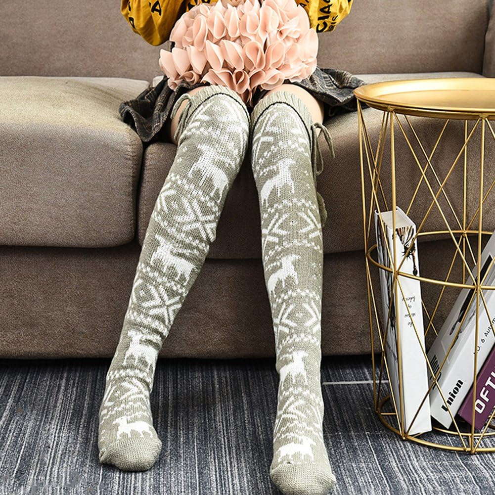 Medias Navideñas para Mujer, Calcetines por Encima De Rodilla Tejidos para Otoño Y Primavera, Calcetines Largos Gruesos Y Cálidos Y Encantadores para Mujer
