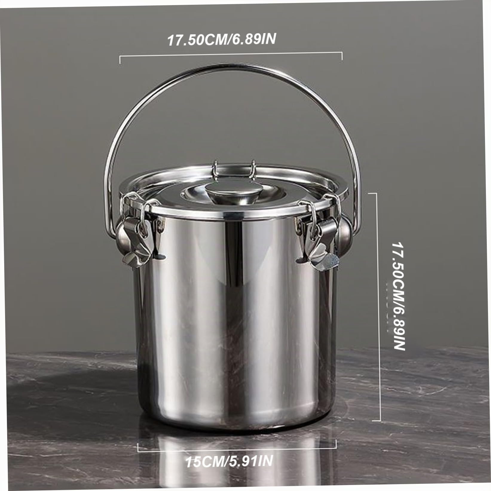 3L Edelstahleimer mit Deckel und Verriegelungsklemme, luftdichtem Metall -Lebensmittel -Lagerbehälter mit Griff für Reis, Mehl, Getreide, Kaffeebohnen und Küchenorganisation