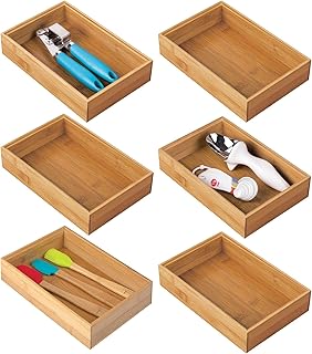 mDesign Set da 6 box contenitori per la cucina – Scatola bambù rettangolare – Organizer cucina impilabili da cassetto ideali per posate e utensili – colore naturale
