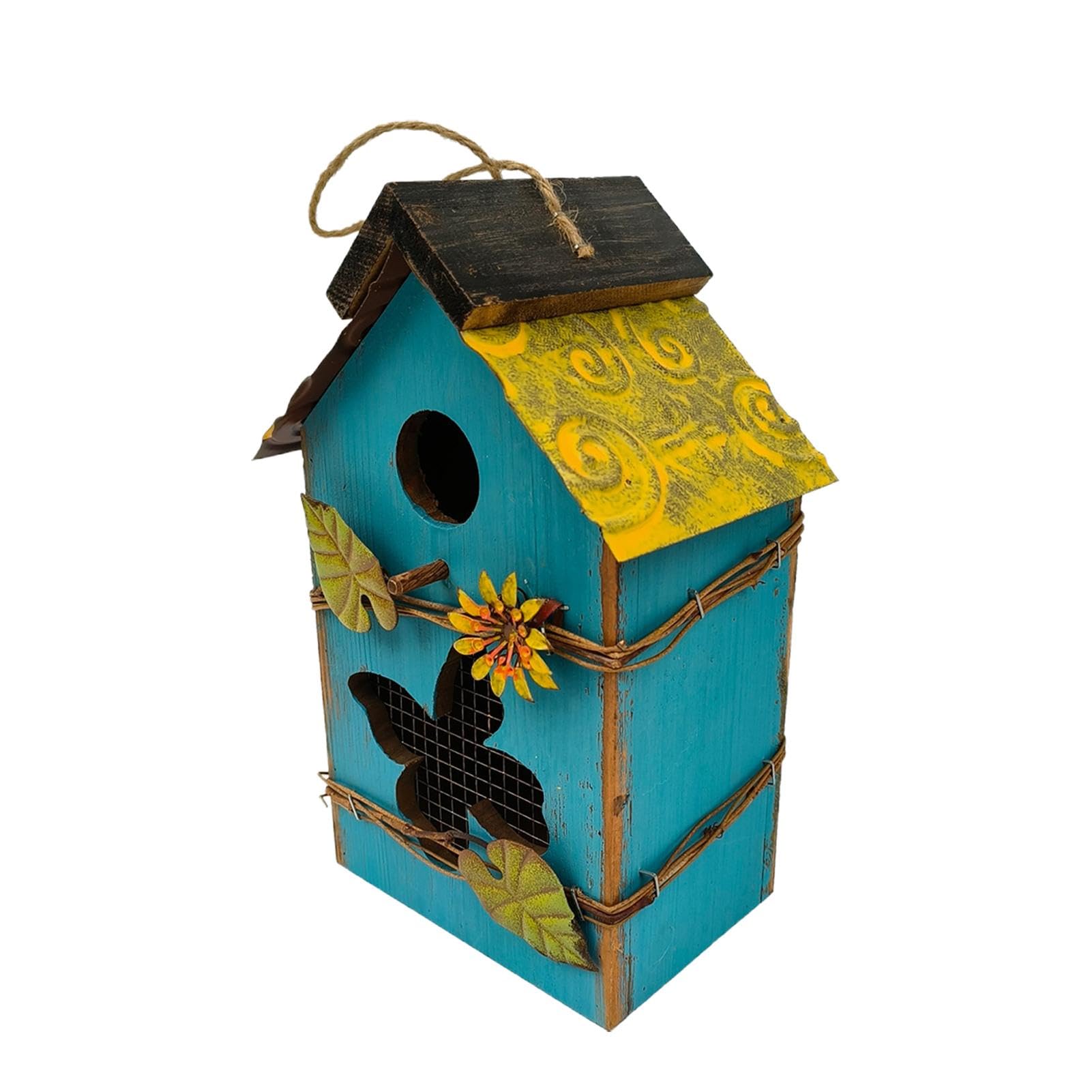 Niedliches aus Holz – dekoratives hängendes Vogelhaus den Außenbereich für Garten, Terrasse und Park (blau)