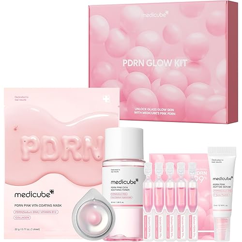 medicube Salmon DNA PDRN Trial Kit | Glass Glow Mini Skincare Set with Toner, Serum & Sheet Mask for Hydrating, Firming, Moisturizing |Gift & Travel Essentials for Women & Girls | Korean Skincare
