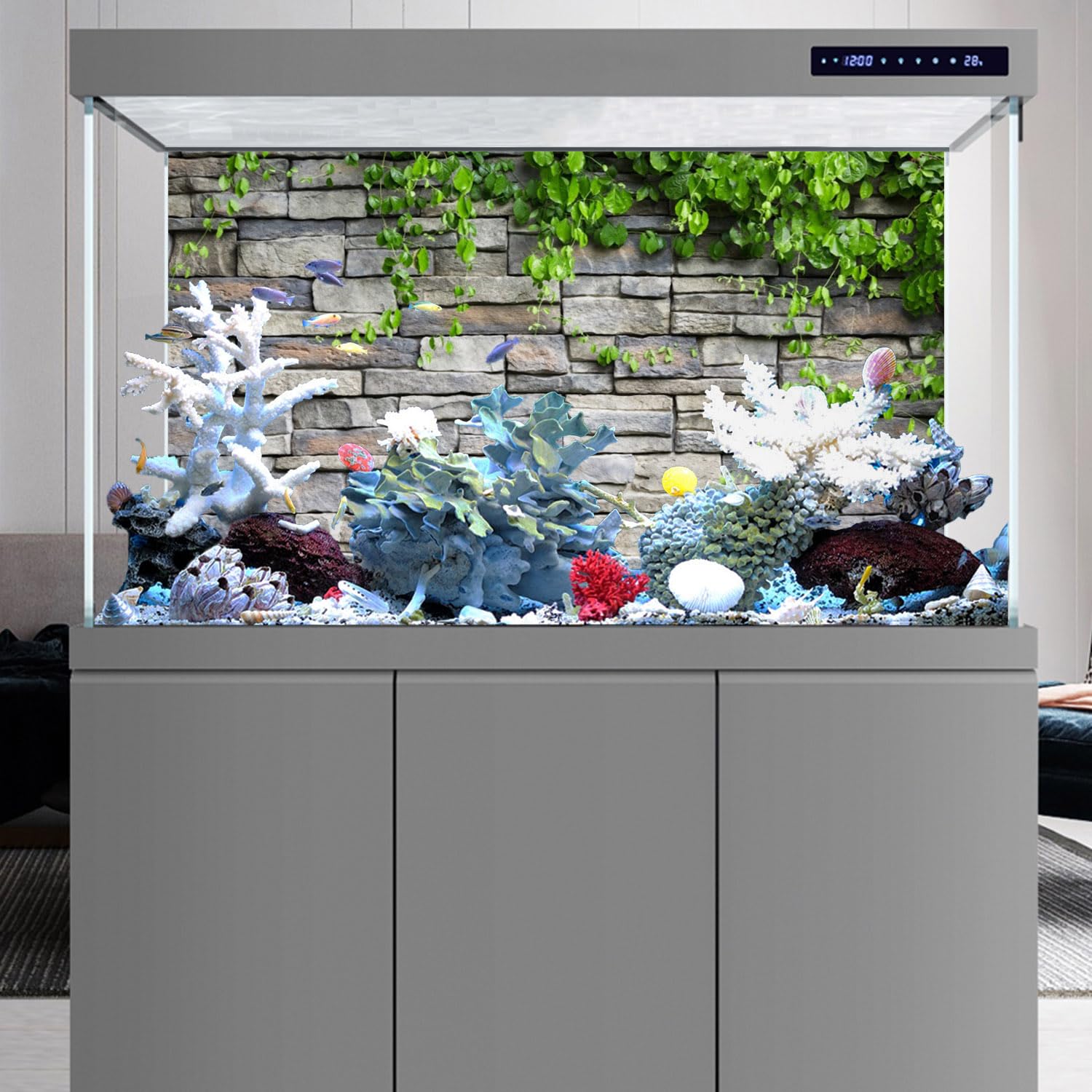 壁掛け水槽 Amazon | AWERT ビニール製 48x20インチ 石レンガ壁 水槽 背景 岩魚