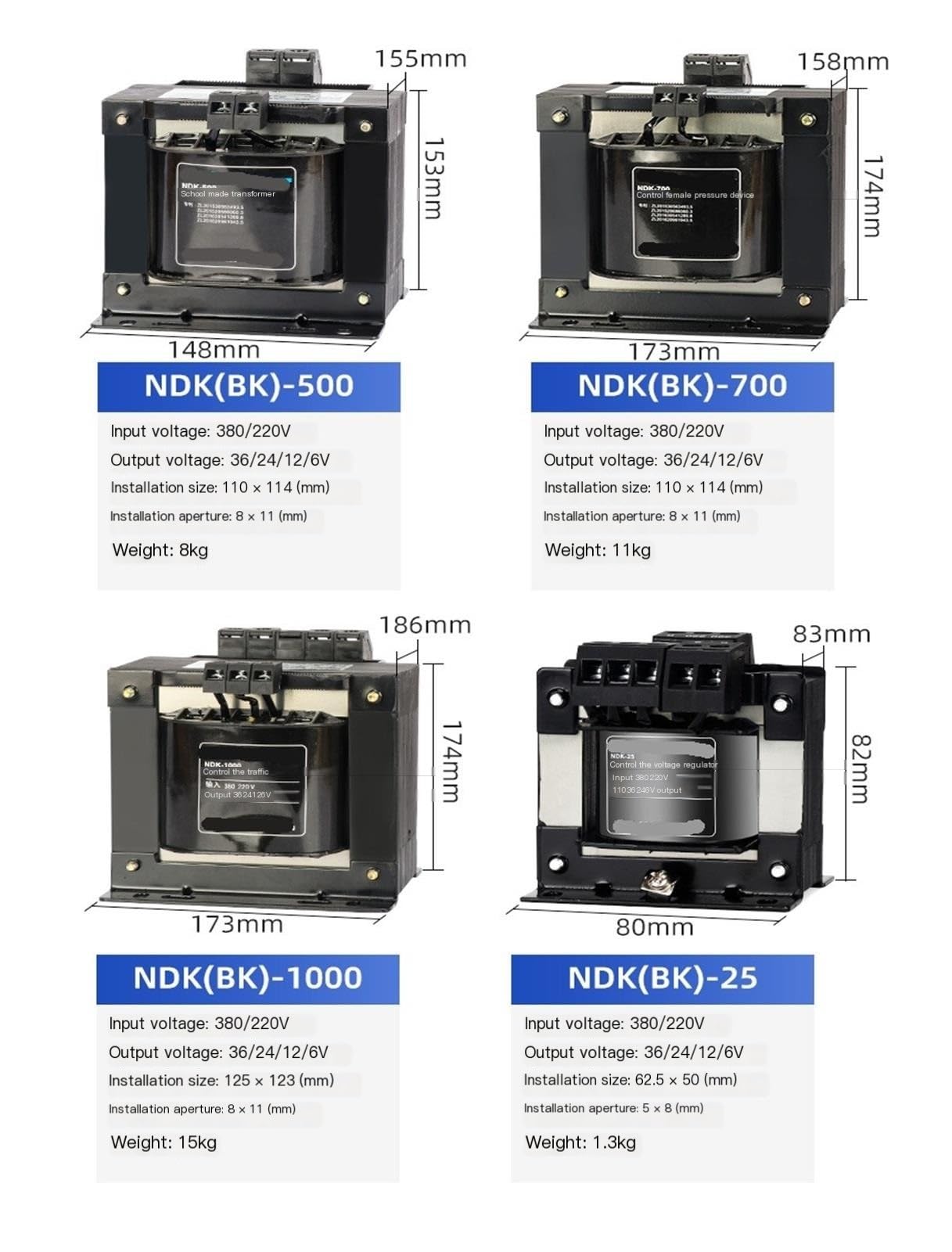Transformador de control BK-100VA 380V/220V a 36V/24V/110V CA Transformador 100W(380/220)