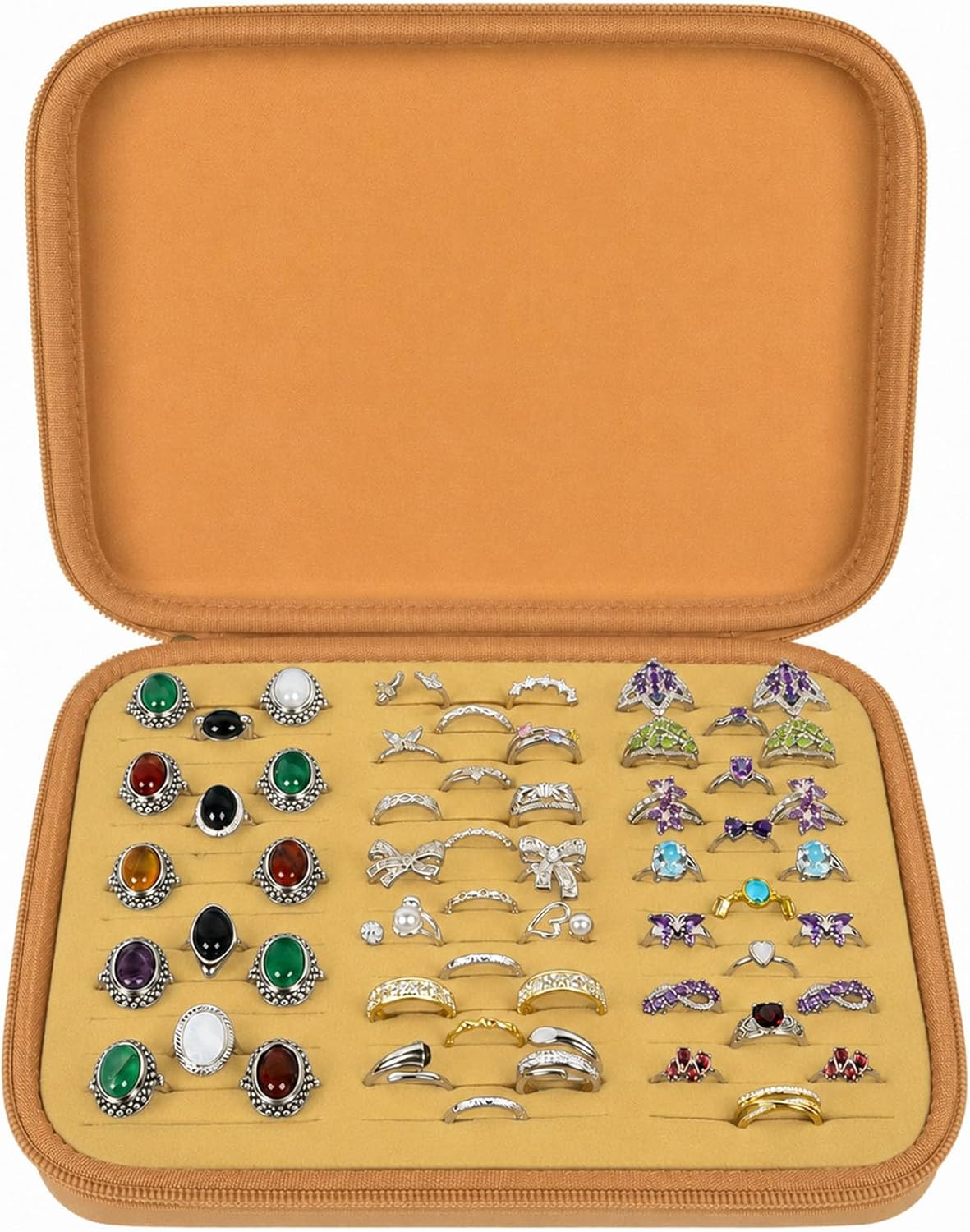 GWCASE Ring Organizer Box, 42-Slot Hard Shell Case, Holds 50+ Pieces, khaki