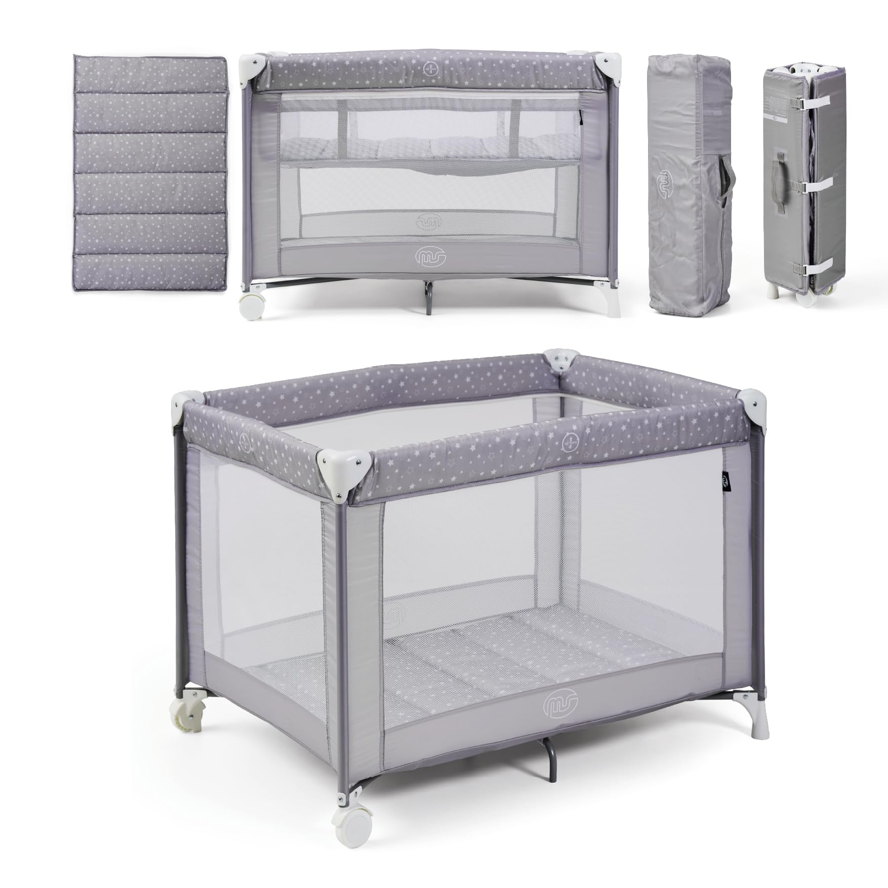 ms BabyWorld Kunni – Lit de Voyage pour Enfants à 2 Hauteurs | 100x70 cm | De la Naissance à 15 kg | Matelas et Sac de Transport Inclus | Pliage et Montage Faciles | Léger et Roues (Bleu)